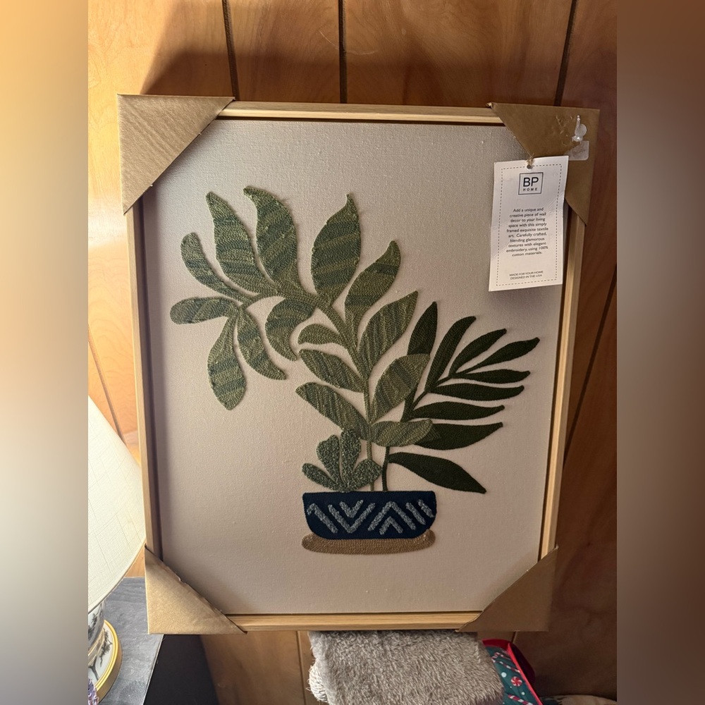 New BP Home Textile Embroidery Woven Wall Art Houseplant-2 Decor 16"x20"
